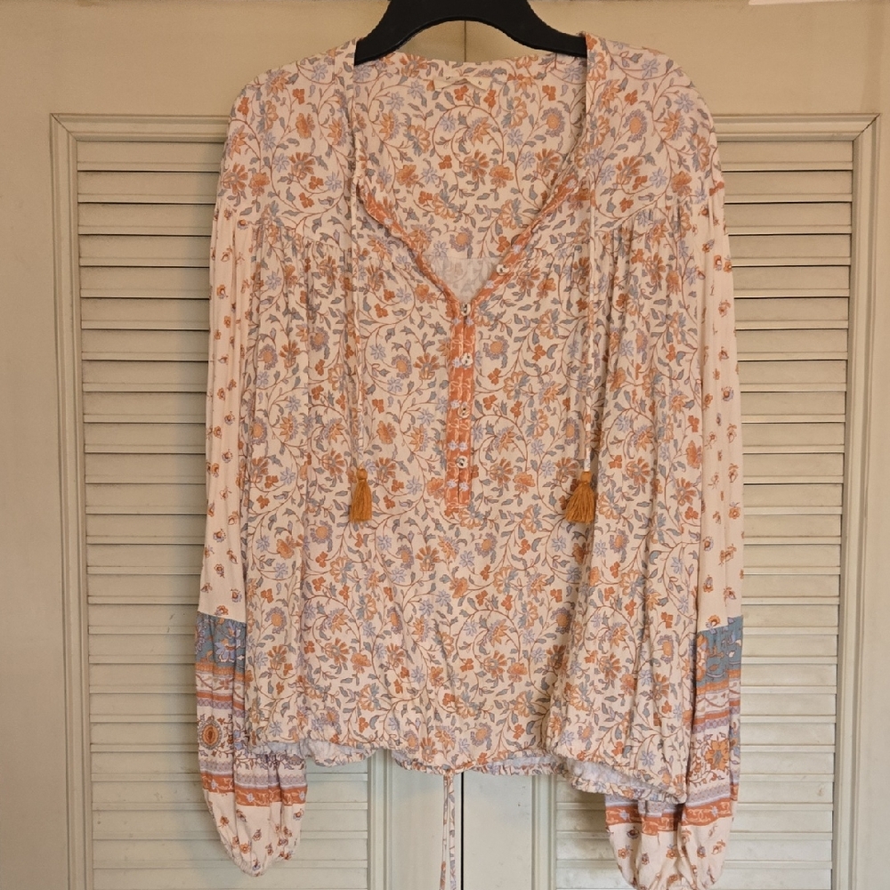 Spell Orange and White Tie Front Blouse